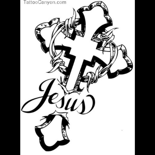 Jesus Cross And Barbed Wire Tattoo Design